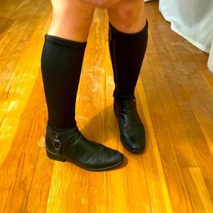 Blonde Black Knee High Boots